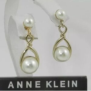ANNE KLEIN Gold-Tone Imitation Pearl Twisted Drop Earrings NWT